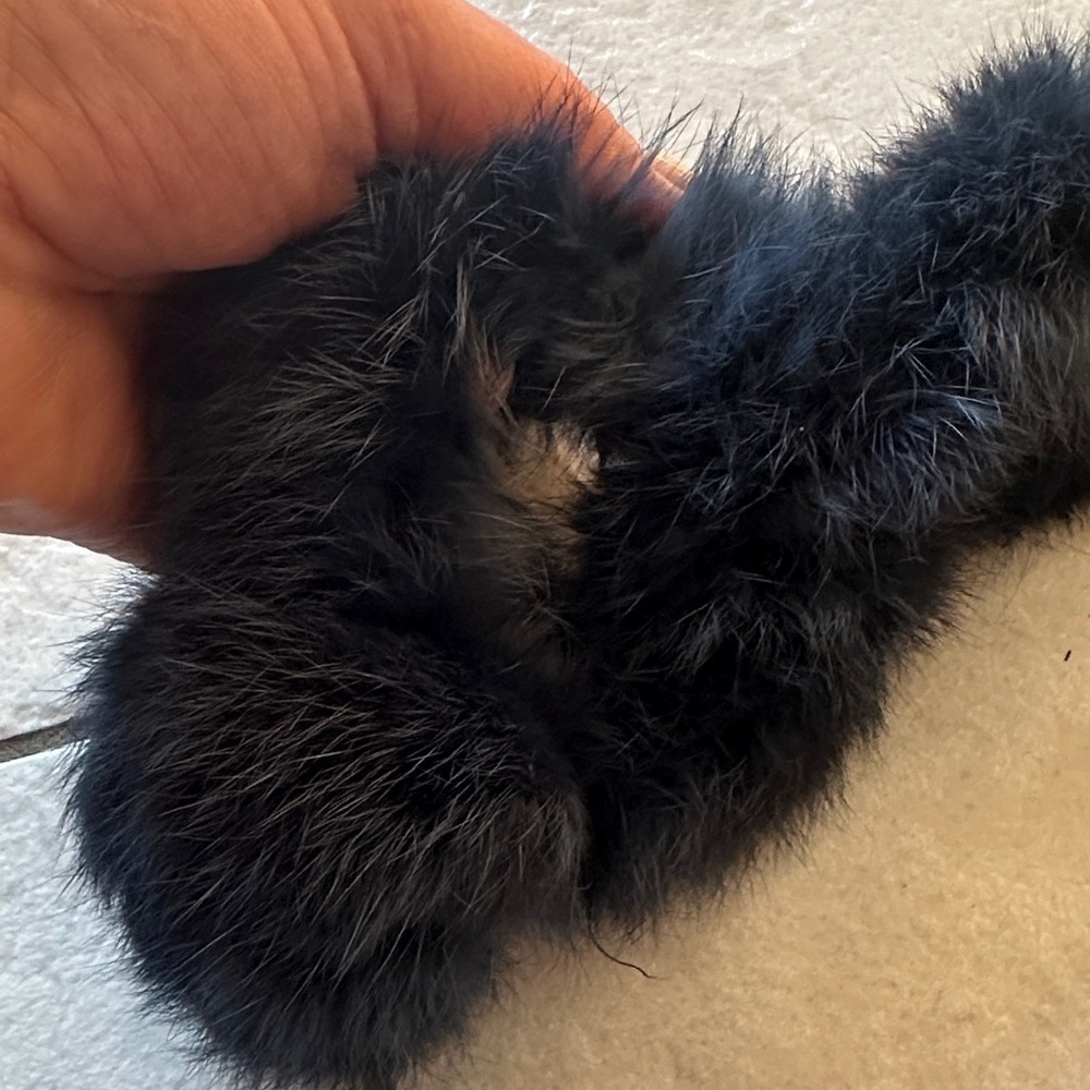 Blue Rabbit Pom Pom Fur Scarf - Picture 4 of 5